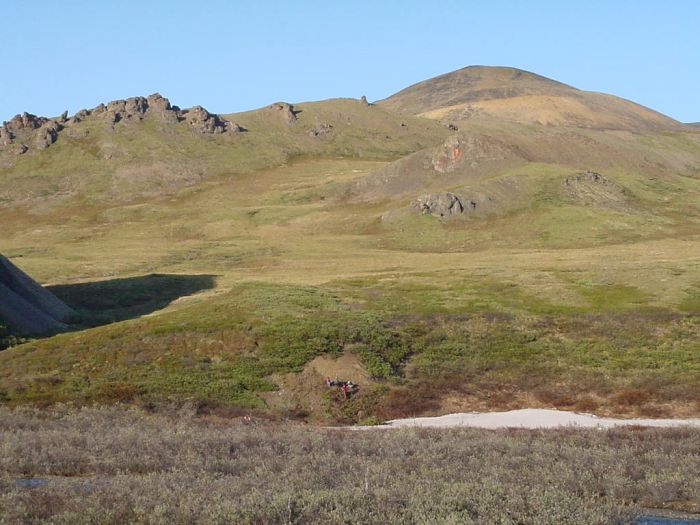 Ichthyosaur excavation site preparation, looking east.