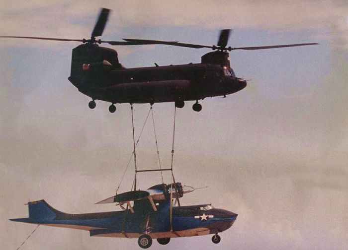 PBY lift by a Texas Army National Guard CH-47D Chinook.