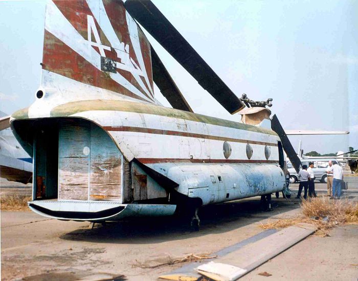 A unknown CH-47A Chinook rediscovered at Tan Son Nhut (Saigon) Airbase in 1996.
