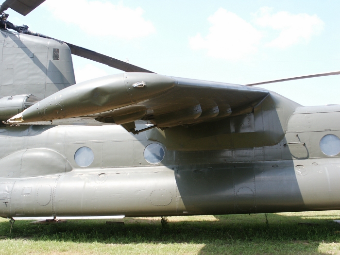 Having received a fresh coat of paint, CH-47A Chinook helicopter 65-07992, converted to the Boeing BV-347, sits outside the Army Aviation Museum at Fort Rucker, 25 June 2008.