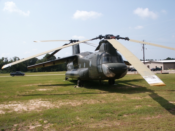 Having received a fresh coat of paint, CH-47A Chinook helicopter 65-07992, converted to the Boeing BV-347, sits outside the Army Aviation Museum at Fort Rucker, 25 June 2008.