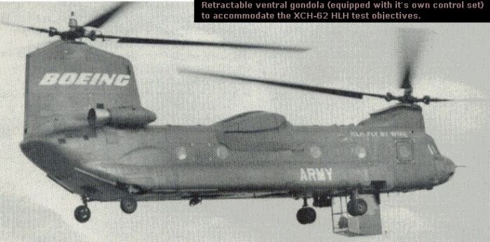 The Boeing Vertol BV-347 in flight with the gondola extended.