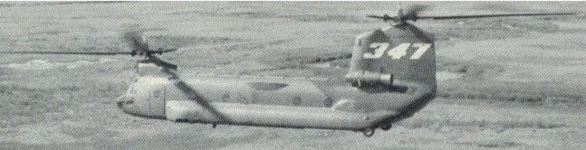 The Boeing Vertol BV-347 in flight with the landing gear retracted.