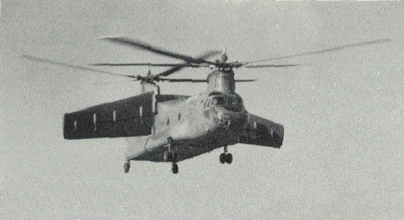 The Boeing Vertol BV-347 with the wing rotated vertically.