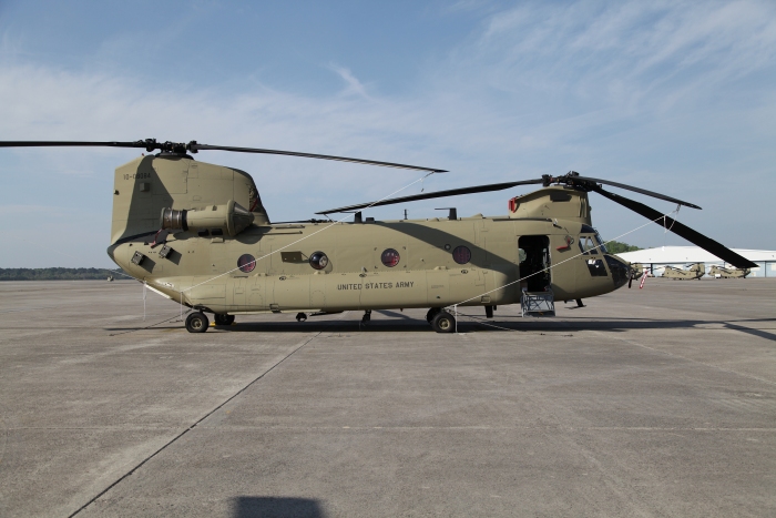 29 March 2012: A slightly used CH-47F Chinook helicopter 10-08084 rests on the ramp at Hunter Army Airfield, Fort Stewart, Georgia, awaiting its ferry flight departure to Alaska.