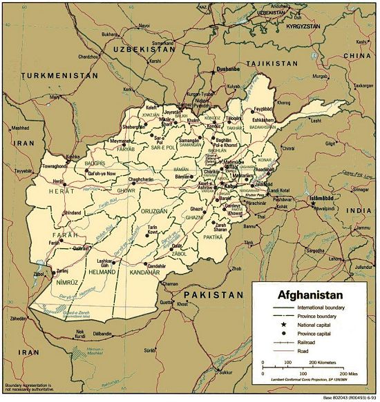A map of Afghanistan, circa 2000.