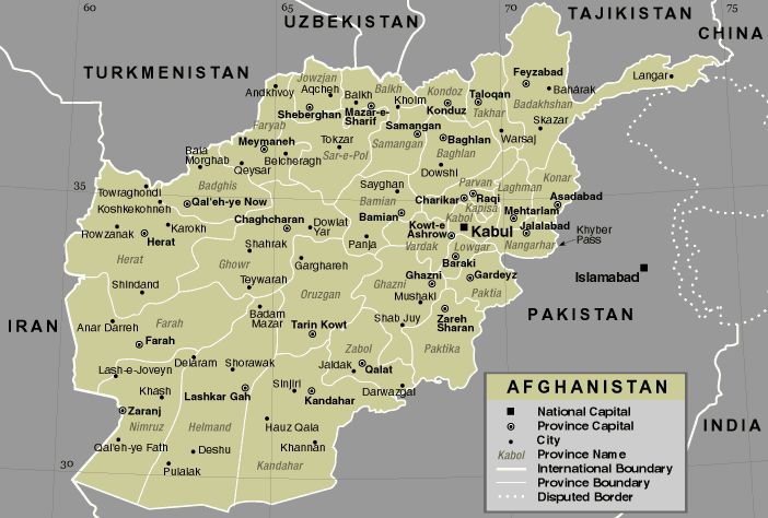 A map showing the provinces of Afghanistan.