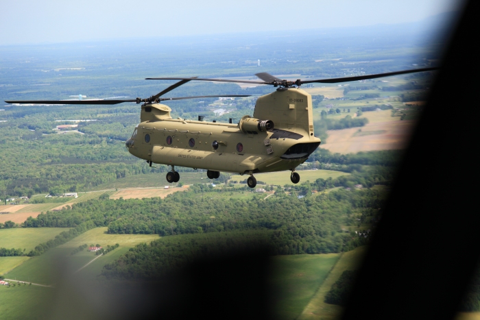 CH-47F Chinook helicopter 10-08083 over Statesboro, Georgia after departing Hunter AAF.