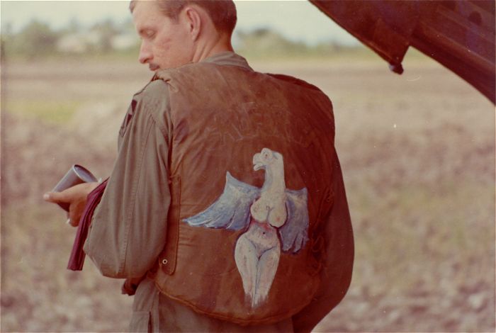 Artwork on unknown crew member's flak jacket - Vietnam, circa 1971.
