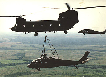 A typical Chinook sling load - his little buddy is tagging along as well waiting for his chance to take a ride.